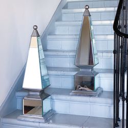 Pair Of large Antique Hollywood Regency Silver Gilt Mirrored Obelisks By Maitland Smith 