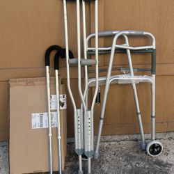 NEW SHOWER CHAIR WALKER CANE AND CRUTCHES