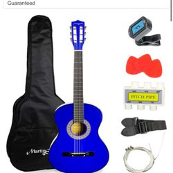 Martin Smith Acoustic Guitar Kit With Gig Bag, Plectrums, Pick Holder, Tuner, Strap & Spare Strings 6 Pack, Right, Blue (W-38-BL) Blue Acoustic Guitar