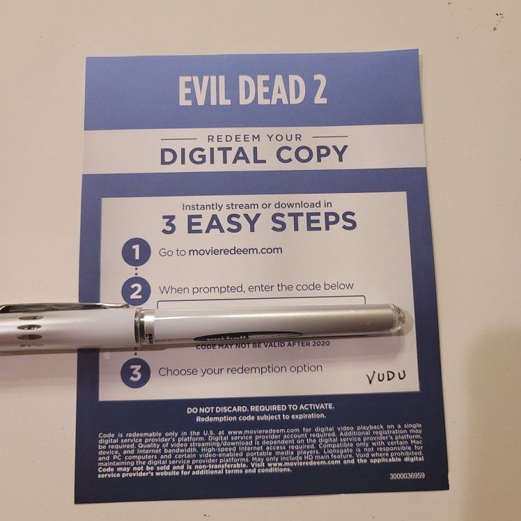 $4 DIGITAL MOVIE. EVIL DEAD 2. $4 OR TRADE FOR A MOVIE TITLE I DO NOT ALREADY OWN.