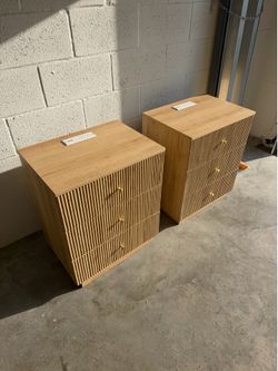 Natural Oak Nightstands — Fluted Bedside Tables — Mid Century Modern — Brand
