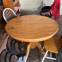 Solid Oak Table With Two Chairs