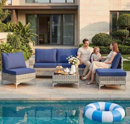 7-Piece Patio Furniture Set, Wicker Rattan Outdoor Furniture with Thick Cushions, Patio Conversation Sets with Coffee Table, Outdoor Sectional Couch S