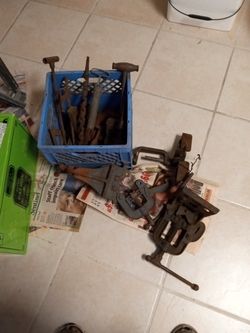 Bench Mount Type Pipe Vises and Assorted Steel Pipe Tools