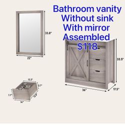 36" Farmhouse Bathroom Vanity without Sink . With Mirror, Gray Sliding Barn Door, 3 Handleless Drawers, Single Vanity Combo for Small Space ( assem