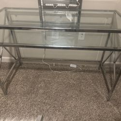 Glass & Chrome Glam Makeup Vanity & Stool