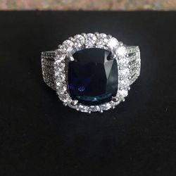 Sterling Silver And Sapphire Ladies Ring 