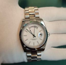 Men's 36mm Day Date Silver Luxury Watch Stainless Steel (BRAND NEW)