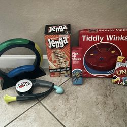 Pristine Condition! (6) Games: Air Simon, Bop It, Jenga, UNO, Tiddly Winks and Pickup Sticks