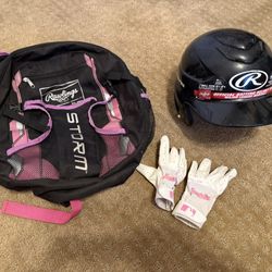 Girls TBall Bag, Batting Gloves And Helmet 