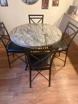 Round Faux Marble Dining Table with 4 Chairs