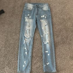 Ripped Jeans Blue And White Washed