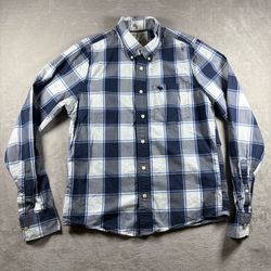Abercrombie & Fitch Muscle Button Down Shirt Men’s 2XL Blue Long Sleeve Plaid#7A