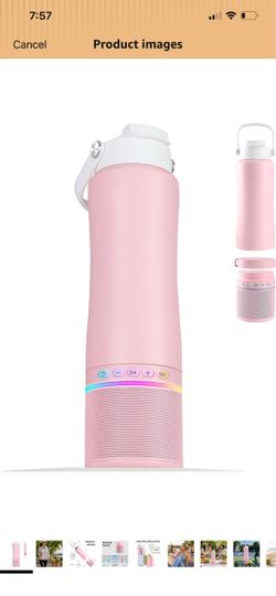 Stainless Steel Water Bottle with Portable Bluetooth Speaker TWS BT5.3 Wireless Speaker,RGB Light,BPA Free Tumbler with Handle,Flip Straw and Spout,24
