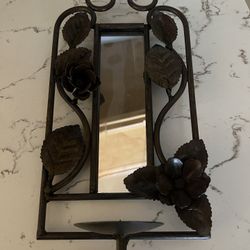 Black Iron  Wall Candle Holder With Mirror 