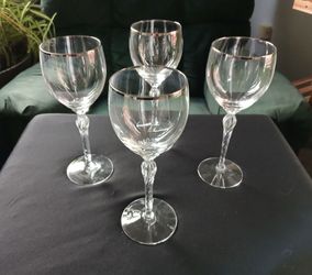 Lenox Madison Crystal Wine Goblets Platinum Trim Twisted Stem Set of 4