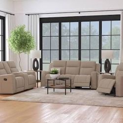 New Reclining Couch / Love Seat.  Charcoal Or Taupe Suede-like Fabric.  Free Delivery!