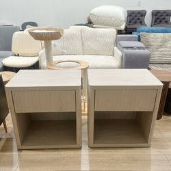 Night Stand Set of 2 Nightstands with Drawer Storage Fluted Bed Side Table End Table Large Modern Wide Bedside Stand Mid Century Night Stands for Bedr