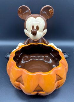 Disney Store Mickey Mouse Halloween Jack-O-Lantern Ceramic Candy Bowl