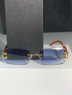 Cartier Rimless Sunglasses Gold Wood Arms
