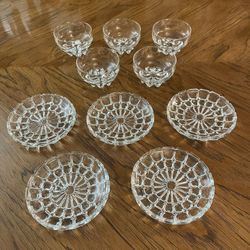 5 Gorgeous Glass or Crystal Dessert Bowls from Italy and 5 Small Intricately Designed Plates 