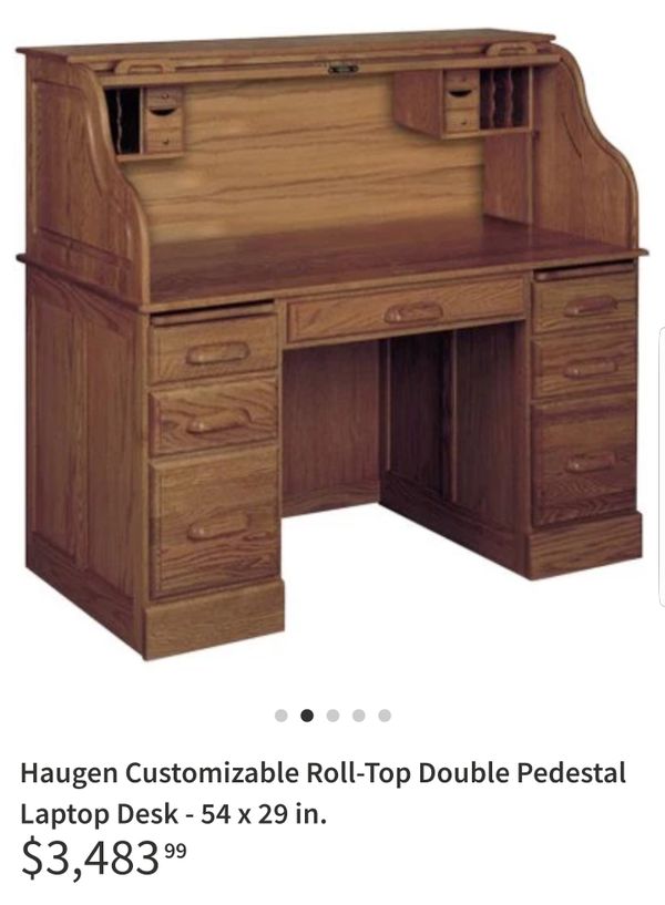 Haugen Customizable Roll Top Double Pedestal Laptop Desk 54 X 29
