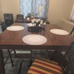Dining Room Table And High Heavy  Metal Chairs 