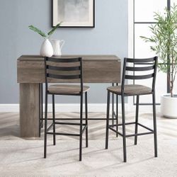 High Top 3 Piece Drop Leaf Counter Table Dining Set with Storage, 48", Grey Wash(New  In A Box)