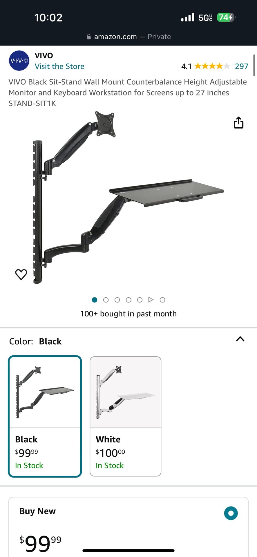 Black VIVO Sit Stand Monitor Wall Mount up to 27"