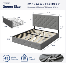 Queen Size Upholstered Storage Bed