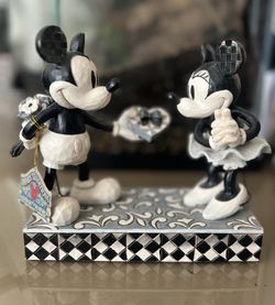 Mickey & Minnie Wood Carving Statue