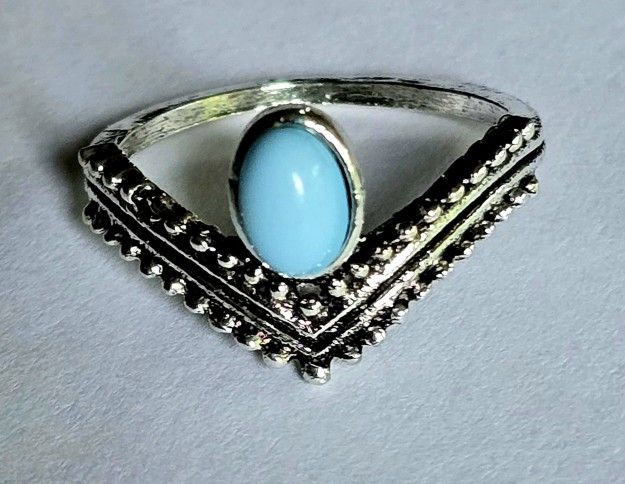 CHEVRON BEZEL SET TITANIUM FOREVER WEAR SILVER TURQUOISE NEW SIZE 5 RING