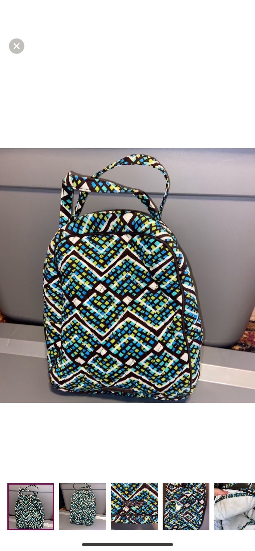 Vera Bradley Lunch Bag Blue Green Black and White