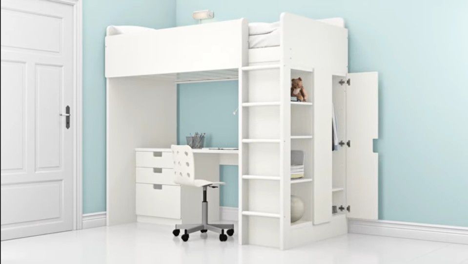 Ikea Loft Bed Twin with Shelves & Wardrobe Closet No Desk/Chair