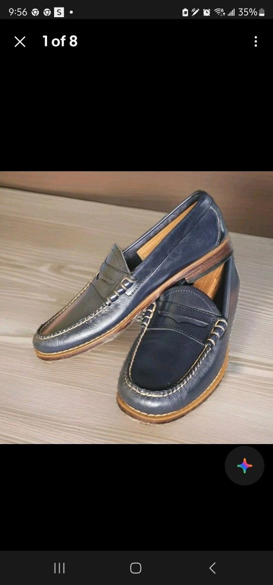 GH Bass & Co Men Woman Weejuns Penny Loafers Size 8.5 Navy Blue Leather Shoes