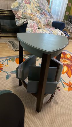 Half-Moon Side Table with Magazine Rack