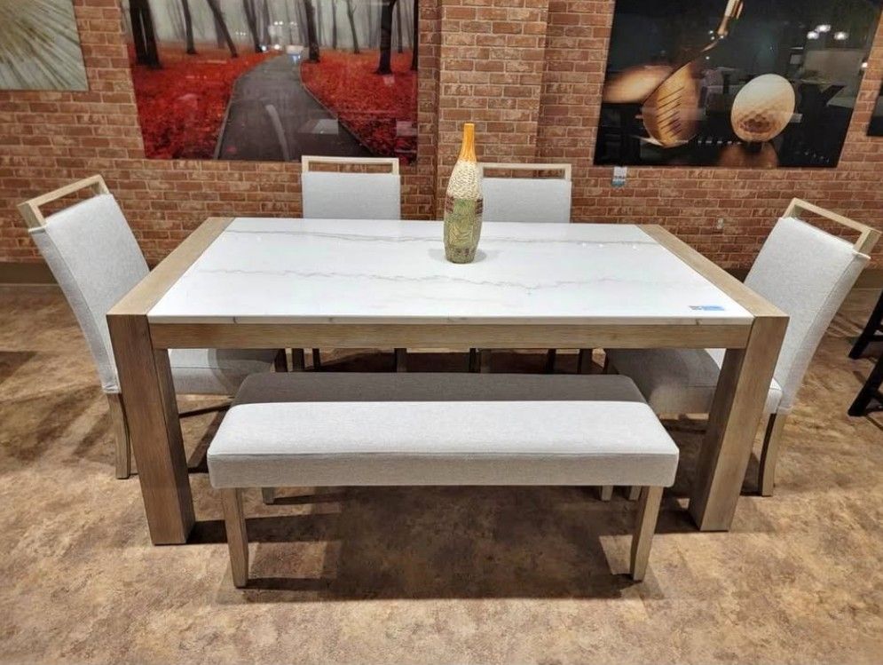 6PC Genuine marble top dining table set