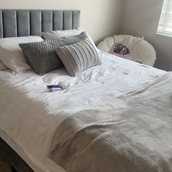 Queen Velvet Gray Upholstered Bed Frame 