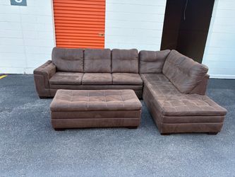Brown Microfiber Sectional Sofa with Ottoman