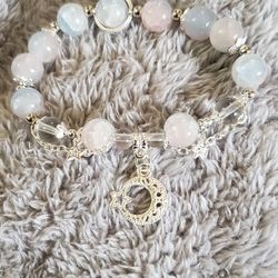 Moonstone Beads With Silver Moon And Stars 