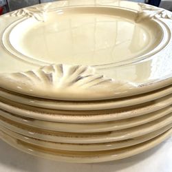 Beautiful Butter Yellow Embossed Dinner Plates - Set of 7 
