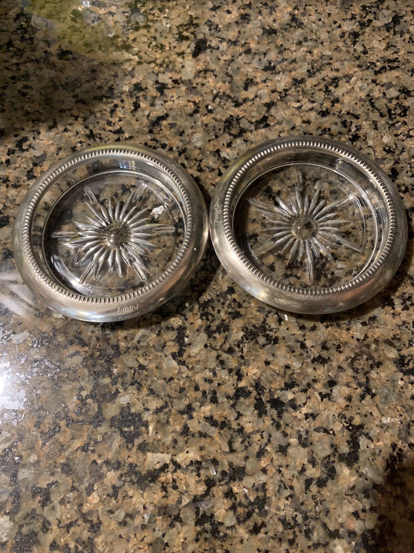 Vintage crystal coasters/bottle holders/pillar candle holders