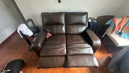 Loveseat Leather Couch Reclining with Headrest, USB Port Black Couch