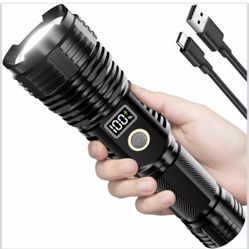 Rechargeable Flashlights High Lumens, 100000LM LED Super Bright Flash Light LCD Display, Long Range & Long Lasting, Zoomable, Waterproof, 5 Modes, Tac