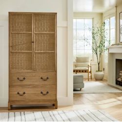  Brandeis Woven Cabinet Brown Wooden Frame Multiple Shelves and Drawers