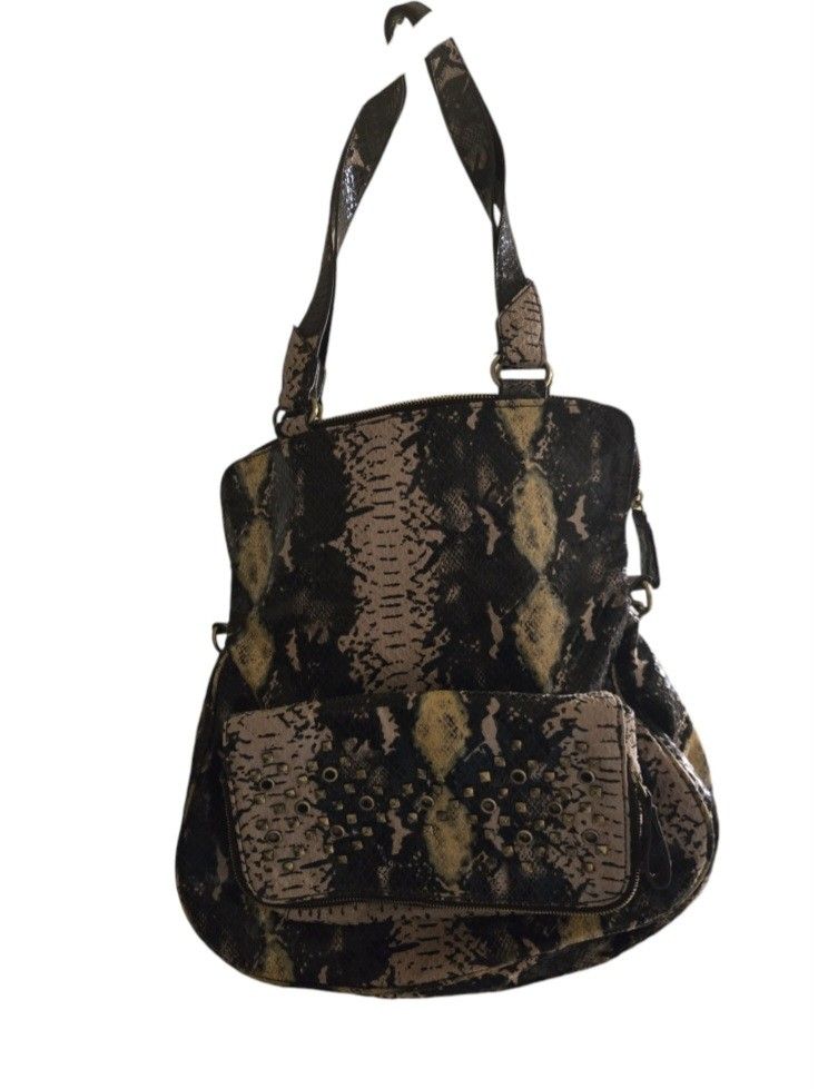 Gretta python hobo bag with leopard interior with pockets and extra strap