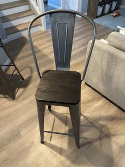 2 Metal And Wood Barstools With Back Support