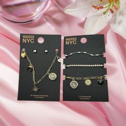 New 20” Necklace With Earrings And Three 7.5” Bracelet Madden NYC Hypoallergenic