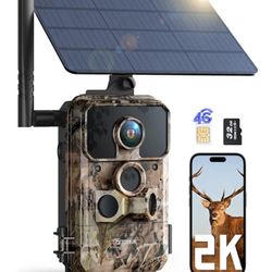 Brandnew 4G LTE Cellular Trail Cameras with 2K HD Live Feed, Game Camera with SD & SIM Card 0.1s Trigger Time IP66 Waterproof Night Vision, Solar Trai