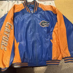 FLORIDA GATORS varsity letterman FAUX  LEATHER bomber jacket.